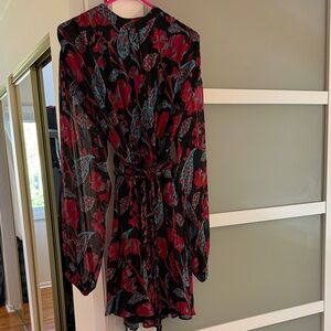 A.L.C. Elegant 100% Silk Floral Wrap Black, Fuschia, Red, Turquoise Dress size 6